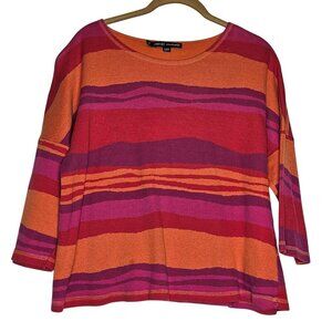 Gudrun Sjoden Womens Striped Cotton Top‎ M Multicolor Bright Knit Pink Orange